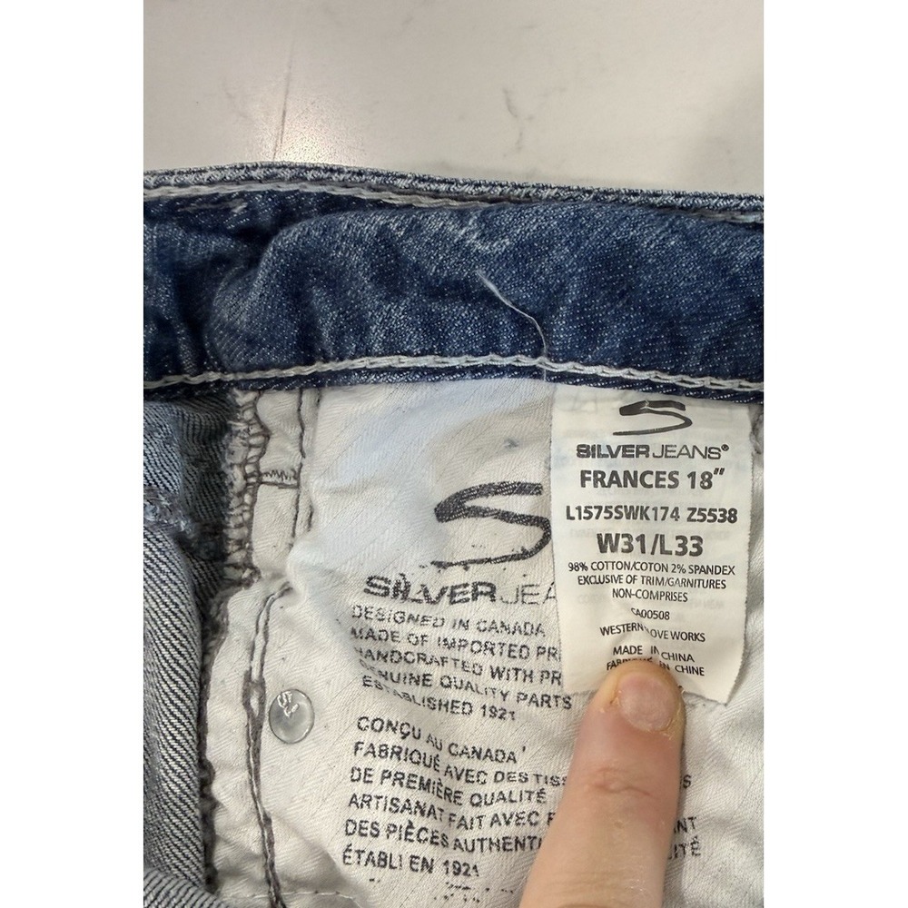 Silver Jeans Womens Distressed Frances 18" Bootcut 31x33 White Stitch Low Rise - Picture 9 of 12